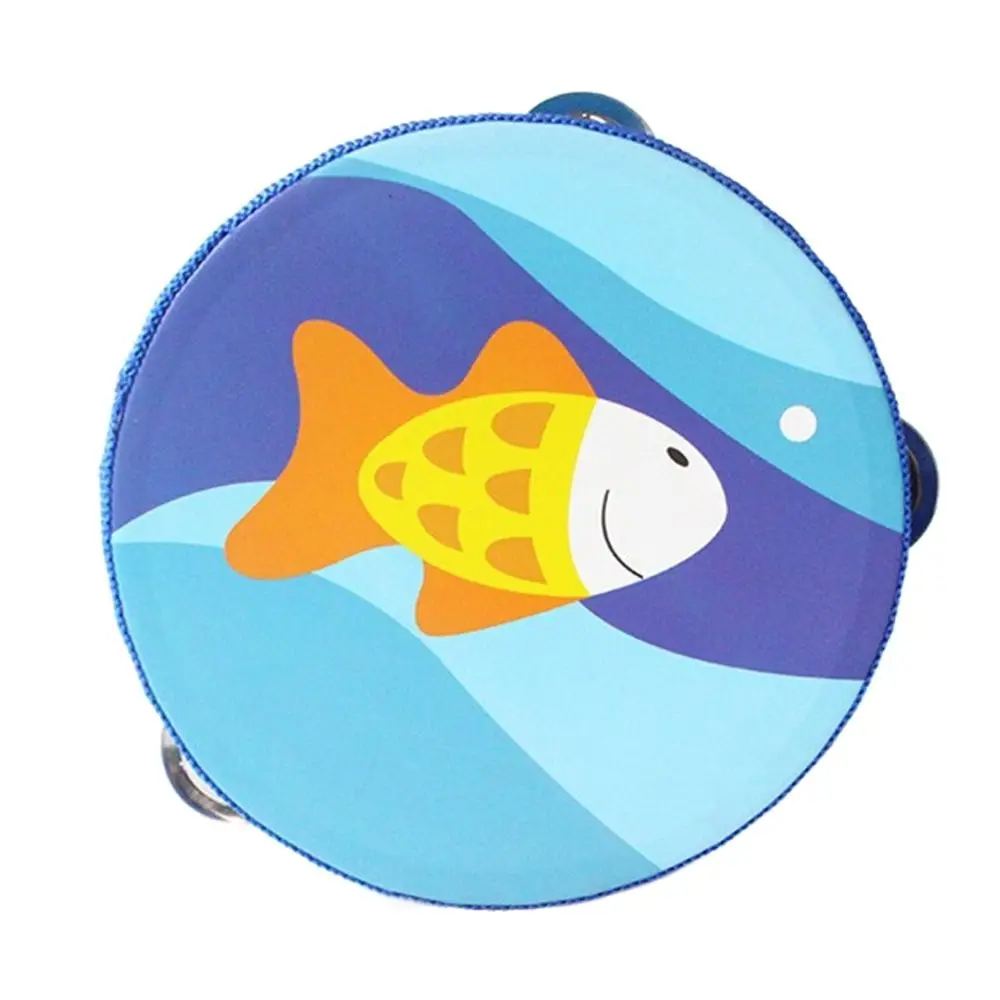 Tambor de mano con patrón de dibujos animados para niños, 6 pulgadas, pandereta Musical, juguetes de aprendizaje de música, campana, regalos para bebés - imagen 2