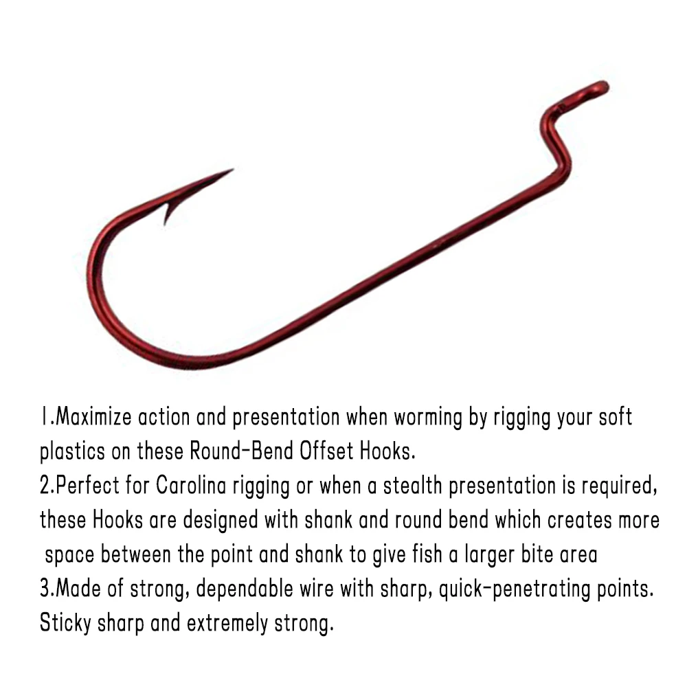 Anzuelo de gusano para pesca de lubina, anzuelo de gusano sin compensación, curva de cabeza de plantilla para pesca de lubina, tamaño 6, 4, 2, 1, 1/0, 2/0, 4/0, rojo/sangrado/sangre, 20 piezas - imagen 4