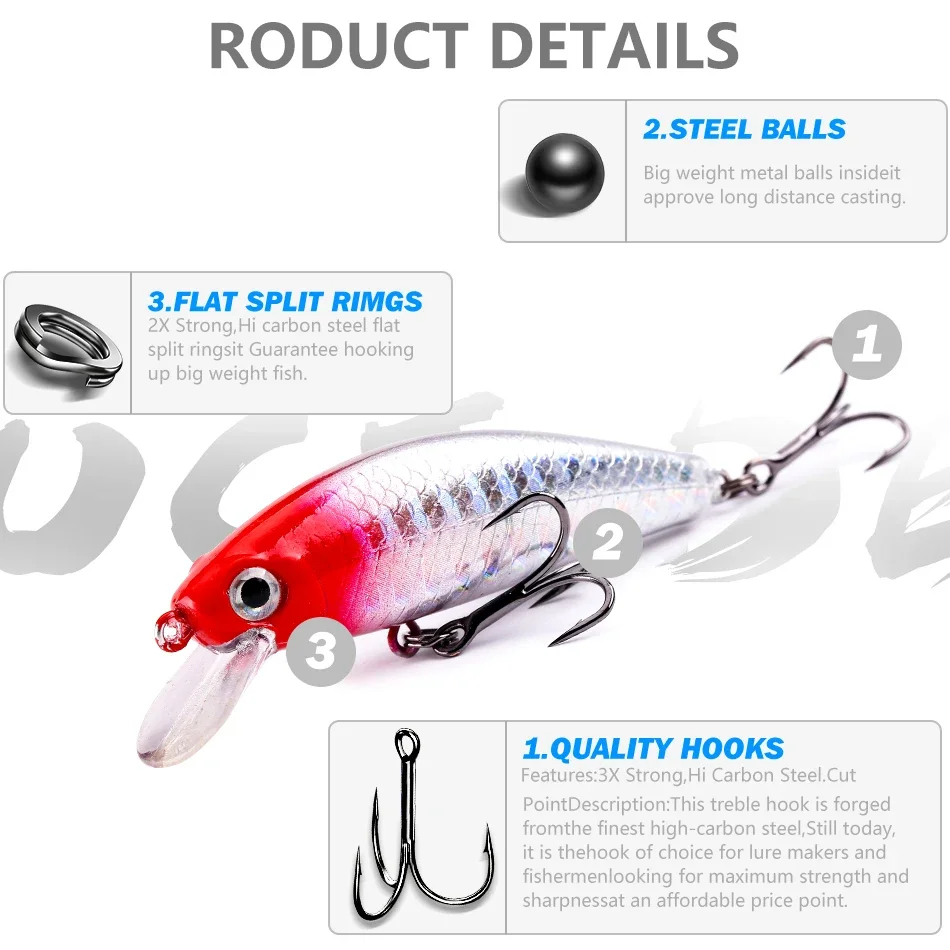 MOOKZZ-señuelo de pesca flotante MINnow ML-026F, 50MM, 6,5G - imagen 5