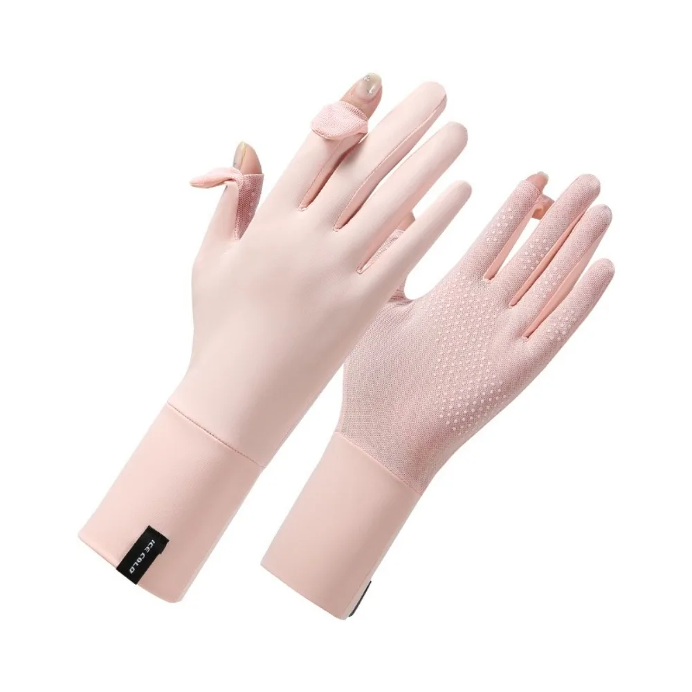 Guantes de seda de hielo con pantalla táctil, guantes de conducción altamente elásticos con dedos abatibles, manoplas de conducción Anti-UV alargadas para conducir en bicicleta - imagen 3