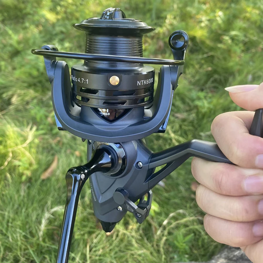 Carrete de Pesca giratorio de carpa 3000-6000, 5,2: 1/4, 7:1, doble sistema, arrastre máximo fuerte, carrete de aluminio CNC de 10kg, carrete de Pesca de mar - imagen 2
