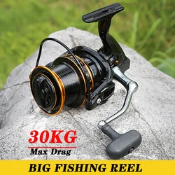 Carrete giratorio grande de metal para pesca en agua dulce y salada