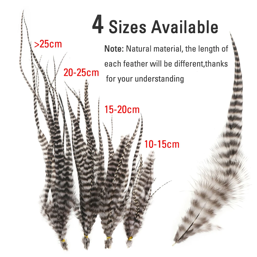 ICERIO 20pcs 10cm -25cm Natural Grizzly Saddle Hackle Fly Tying Rooster Hair Feathers for Streamer Woolly Buggers Trout Lure Fly - imagen 3