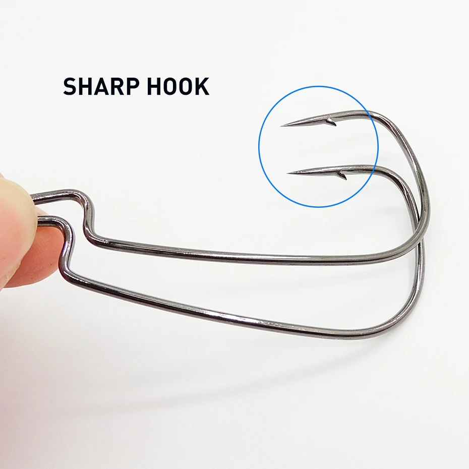 ESFISHING-anzuelo compensado de vientre estrecho, anzuelos de pesca de acero al carbono, manivela, anzuelo de gusano con púas para señuelo de pesca suave - imagen 2