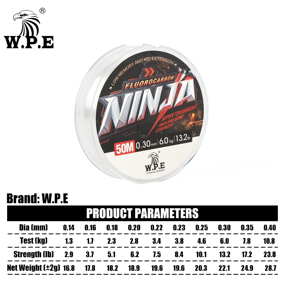W.P.E-línea de pesca de fibra de carbono, aparejos de línea de pesca de fluorocarbono, 014mm-0,40mm, 1,3 kg-10,8 kg, 2.9lb-23.8lb, 1 piezas - imagen 2