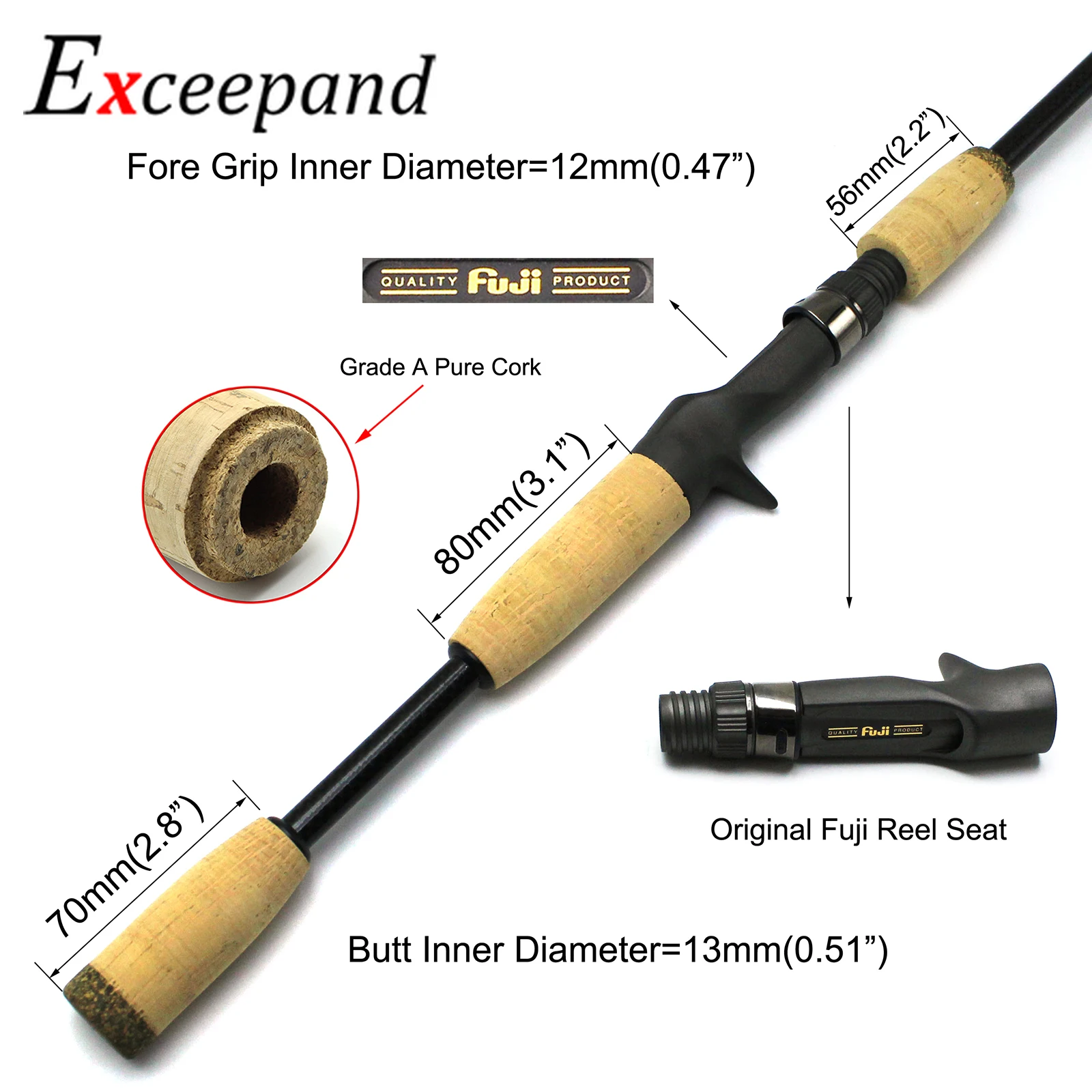 Exceepand-asiento de carrete Original Fuji TCS Size16 con mango de caña de pescar de fundición de corcho puro de grado A, piezas de componentes de agarre dividido - imagen 3