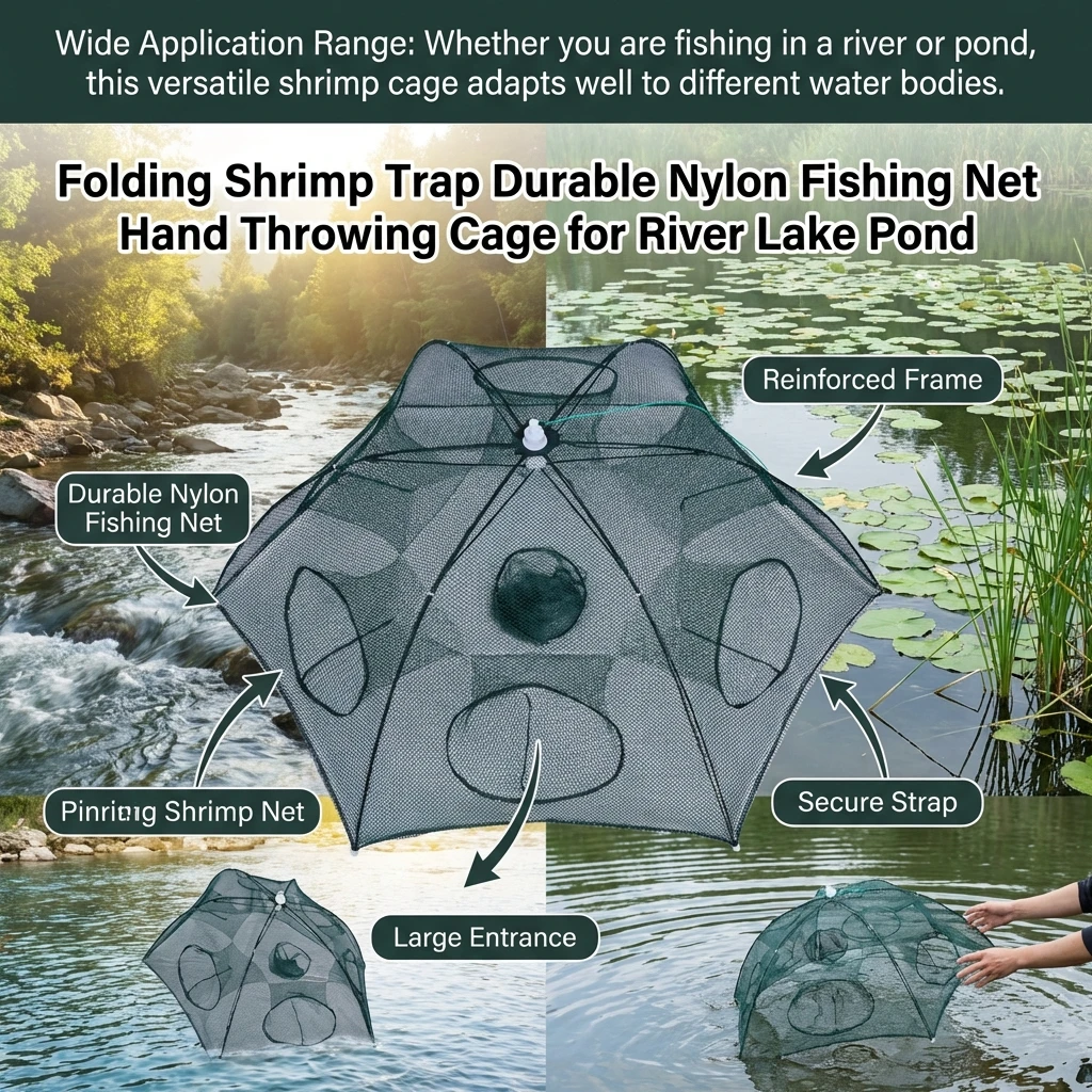 Trampa plegable para camarones de nailon resistente con red - imagen 3