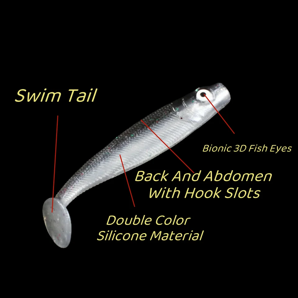 MUKUN Señuelos Silicona Shad Doble Color Cola T – Cebo Blando Pesca