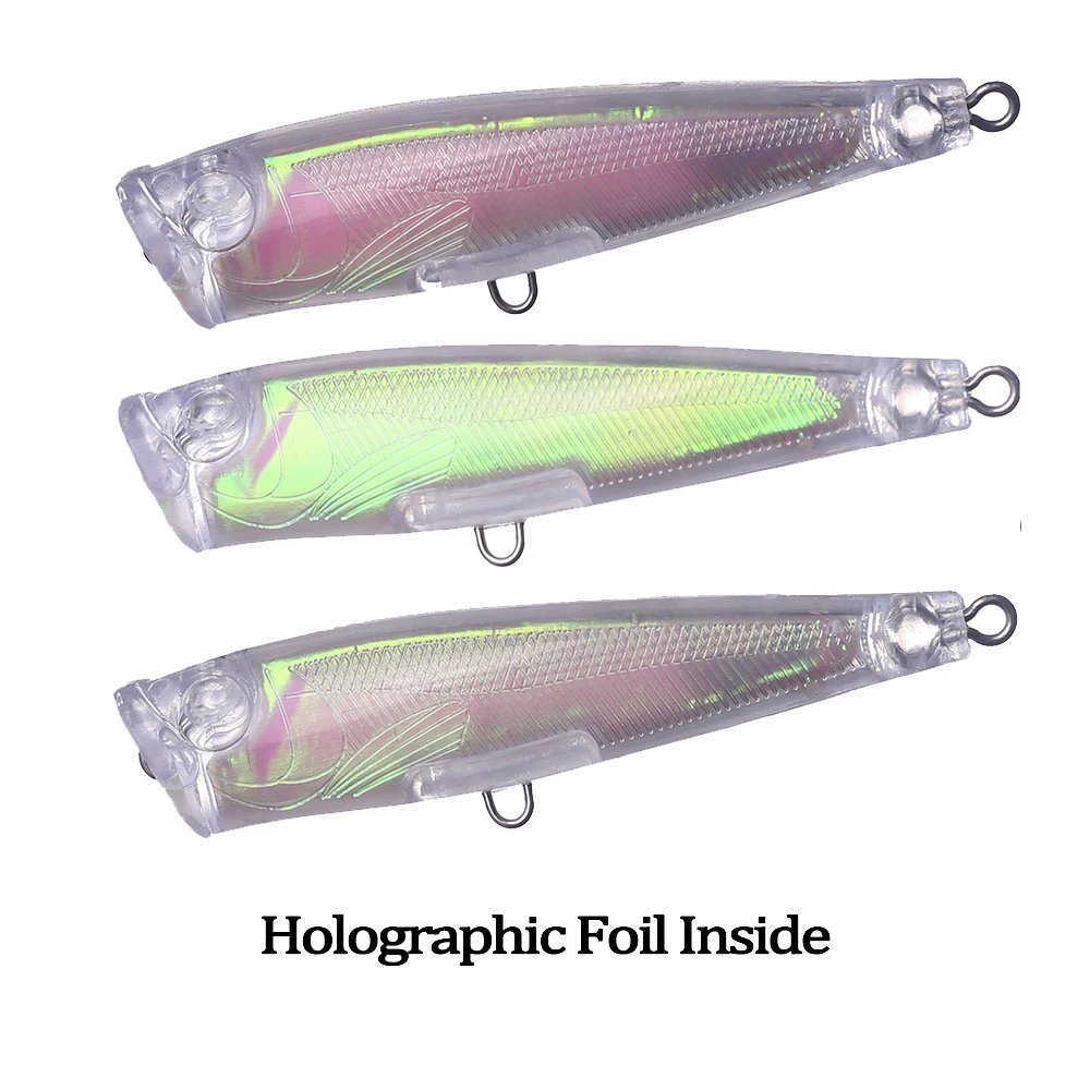 Chan'sHuang-señuelo de pesca Artificial, cebo en blanco sin pintar, 7cm, 5,8g, lámina holográfica, sonajero, Popper, hecho a mano - imagen 5