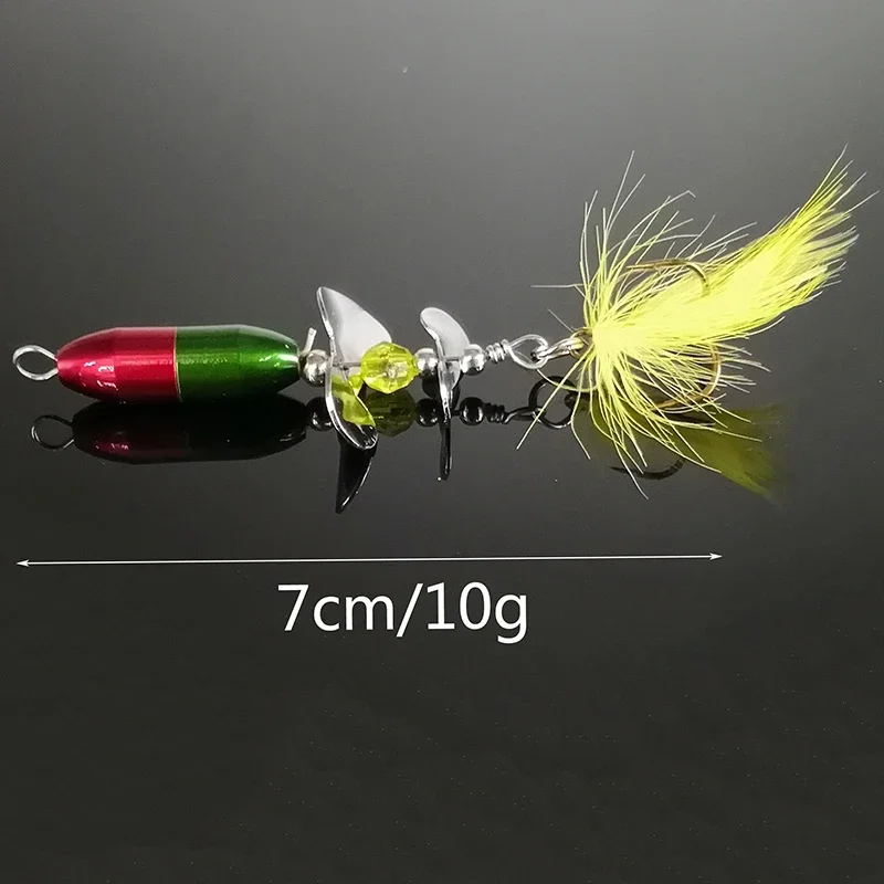 OUTKIT 2 unids/lote 10g 7cm cebo giratorio señuelo de pesca de Metal hélice de doble cola trucha carpa bagre Señuelos de pesca en hielo artificiales - imagen 2