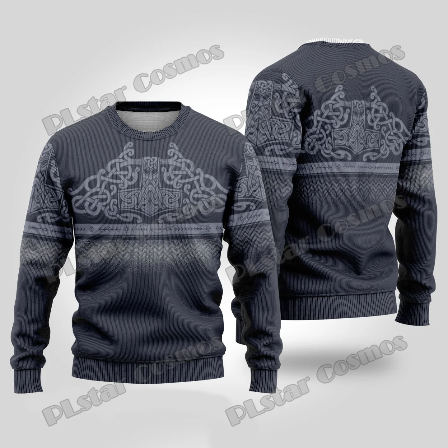 Otoño Invierno Unisex Casual Jersey de punto suéter Odin Raven Huginn y Muninn 3D impreso hombres feo suéter de Navidad MMY02 - imagen 3