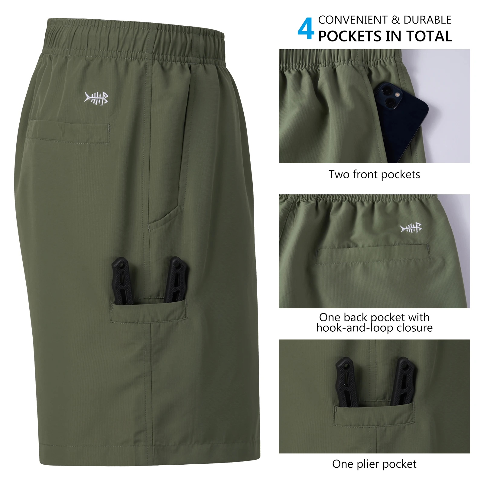 Bassdash-pantalones cortos de agua de 8 "para hombre, secado rápido, UPF 50 +, Cargo ligero, senderismo, kayak, parte inferior informal - imagen 5