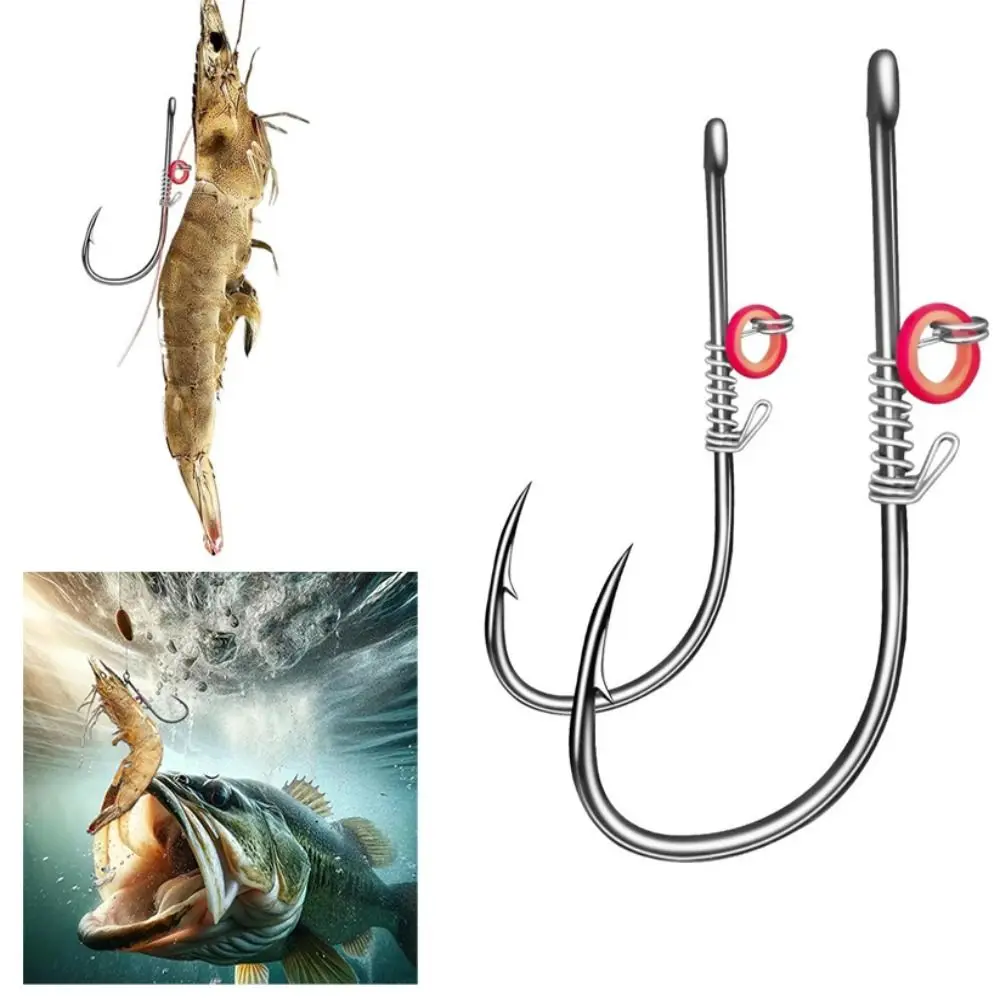 10 Uds. Anzuelos de pesca con cebo para camarones vivos, anzuelos fijos para camarones vivos, púas de acero al carbono con agujeros 2 #   3 #   4 #   Pesca de lubina de bagre - imagen 5