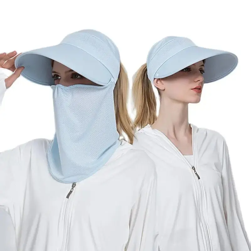Sombreros de sol para mujer visera de protección UV de ala ancha UPF 50+ sombreros de pesca cola de caballo plegable sombrero de verano con solapa desmontable