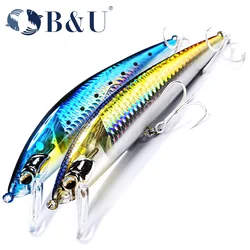 B & U peso pesado Minnow hundimiento Jerkbait señuelo de pesca de fundición larga agua salada lubina cebo Artificial de plástico aparejos
