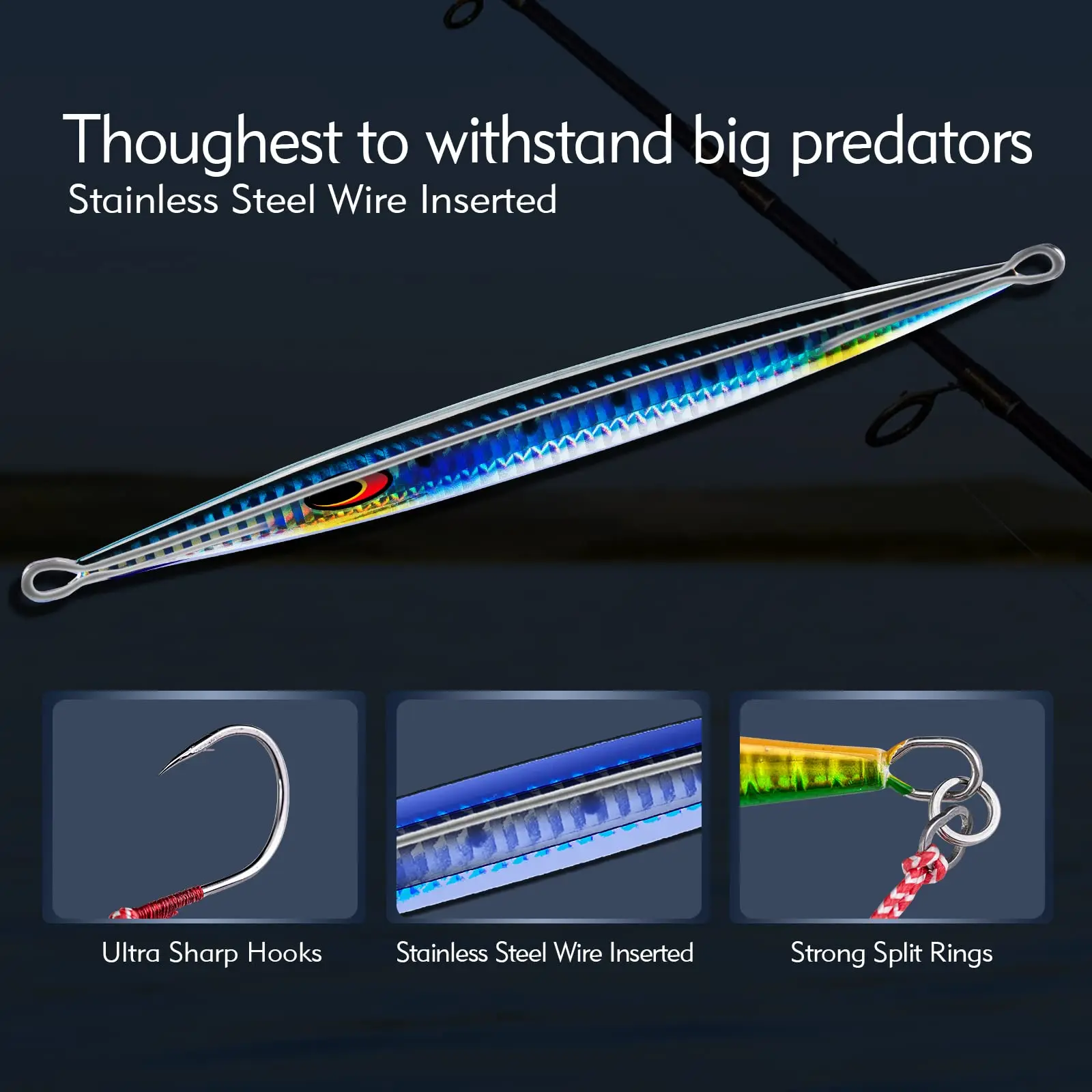 Goture 3 unids/lote señuelo de pesca con plantilla de Metal 80g 100g 200g 350g proceso de recubrimiento luminoso de 7 láser para accesorios de peces grandes de aguas profundas - imagen 5