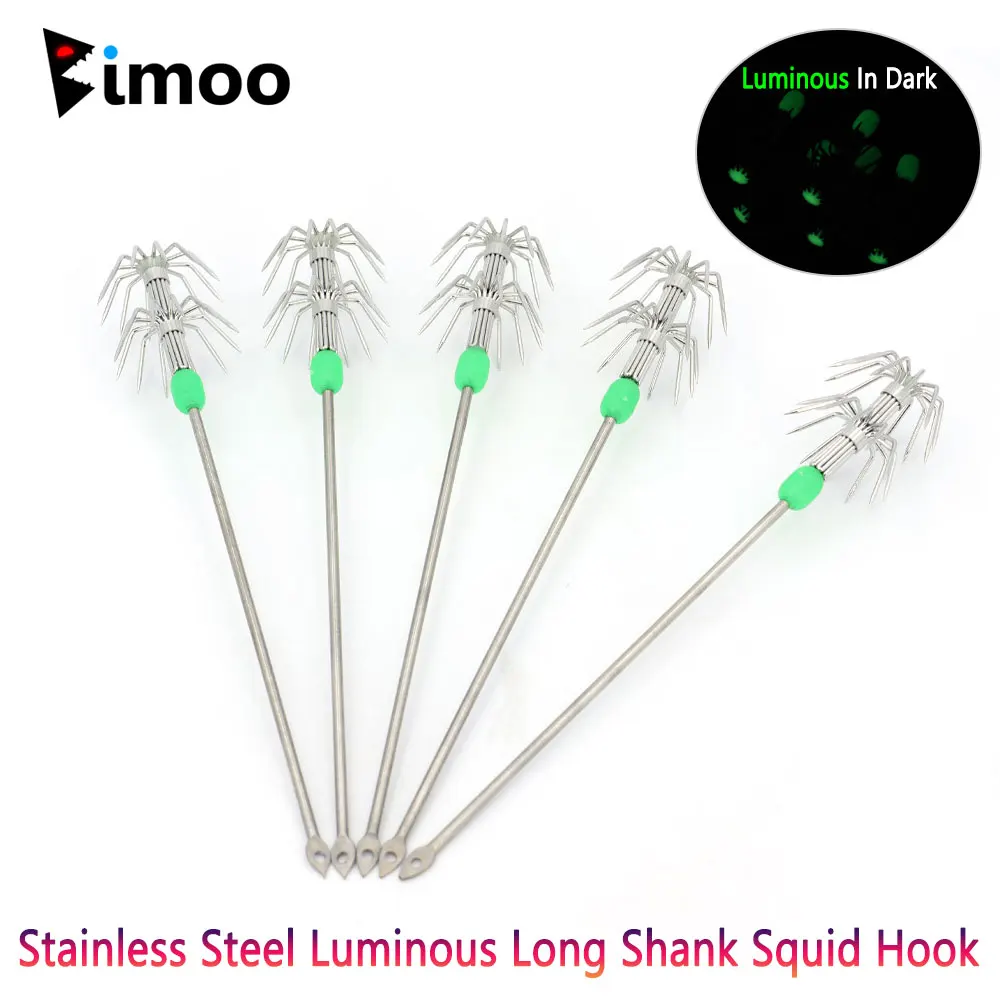 4 Uds. Gancho luminoso de acero inoxidable de doble capa para paraguas, anzuelo largo de calamar, anzuelo para sepia, camarones, calamares, pulpo, Señuelos de Pesca de Mar