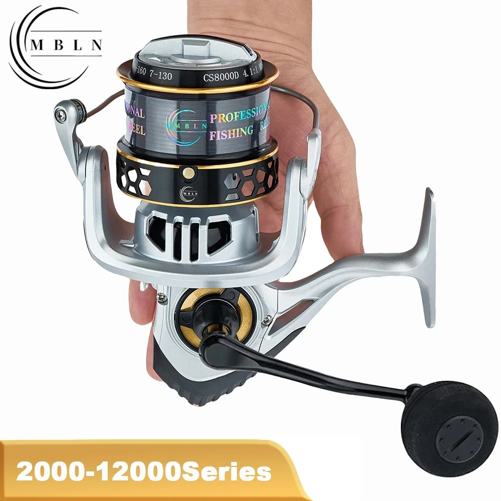 Marca MBLN, carrete de pesca giratorio duradero de alta calidad, carrete de aleación, engranaje de aleación, mango de Metal CNC, gran capacidad de línea, gran fuerza de arrastre - imagen 5