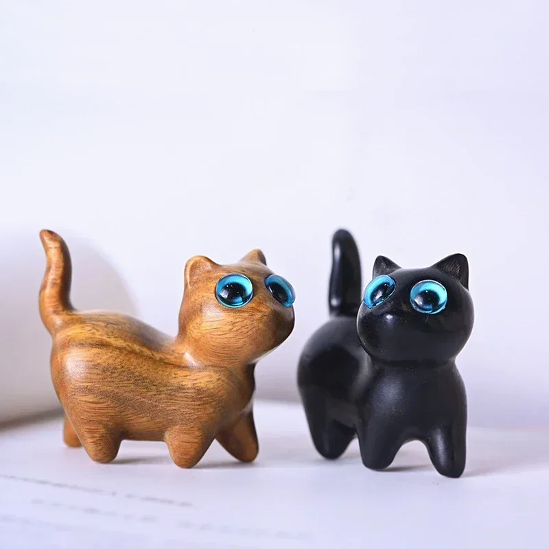 Figuritas en miniatura de gato Kawaii hechas a mano, escultura de sándalo, escultura de gatito, adornos de escritorio, decoración de jardín de hadas para habitación, regalo de cumpleaños - imagen 2