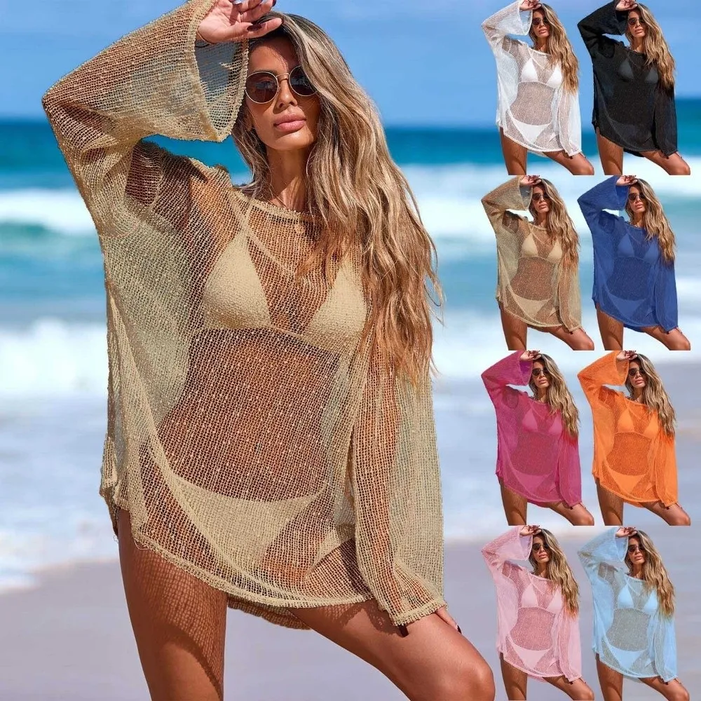 Vestido playa transparente punto y malla – Pareo bohemio verano - imagen 3