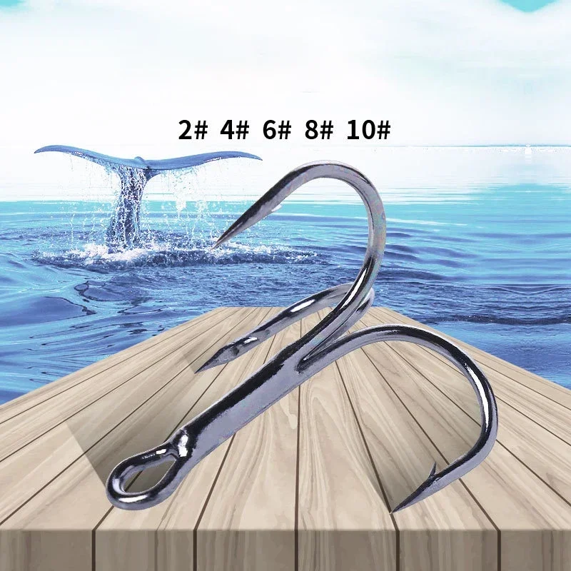 Anzuelos de acero con alto contenido de carbono, señuelo de tres garras para pesca en el mar, chapado en plata y negro, púas, 2 #4 #6 #8 #10 # - imagen 4