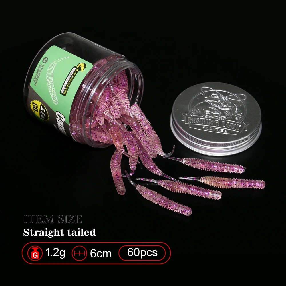 Señuelos de Pesca artificiales de silicona Wobbler, aguja de cebo suave falsa, gusano de cola recta para curricán, Lucio, carpa, señuelo de mar, 1,2g, 60 unidades - imagen 4