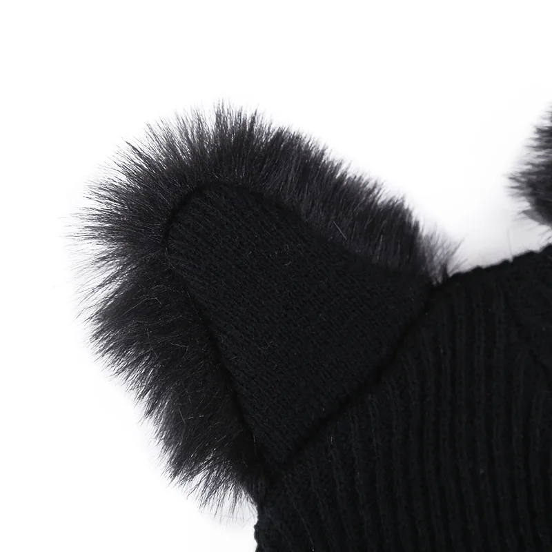 Gorro cálido de invierno para mujer, gorros tejidos de lana con orejas de gato, gorros de visón sintético, gorros con pompón de piel, gorros para mujer - imagen 5