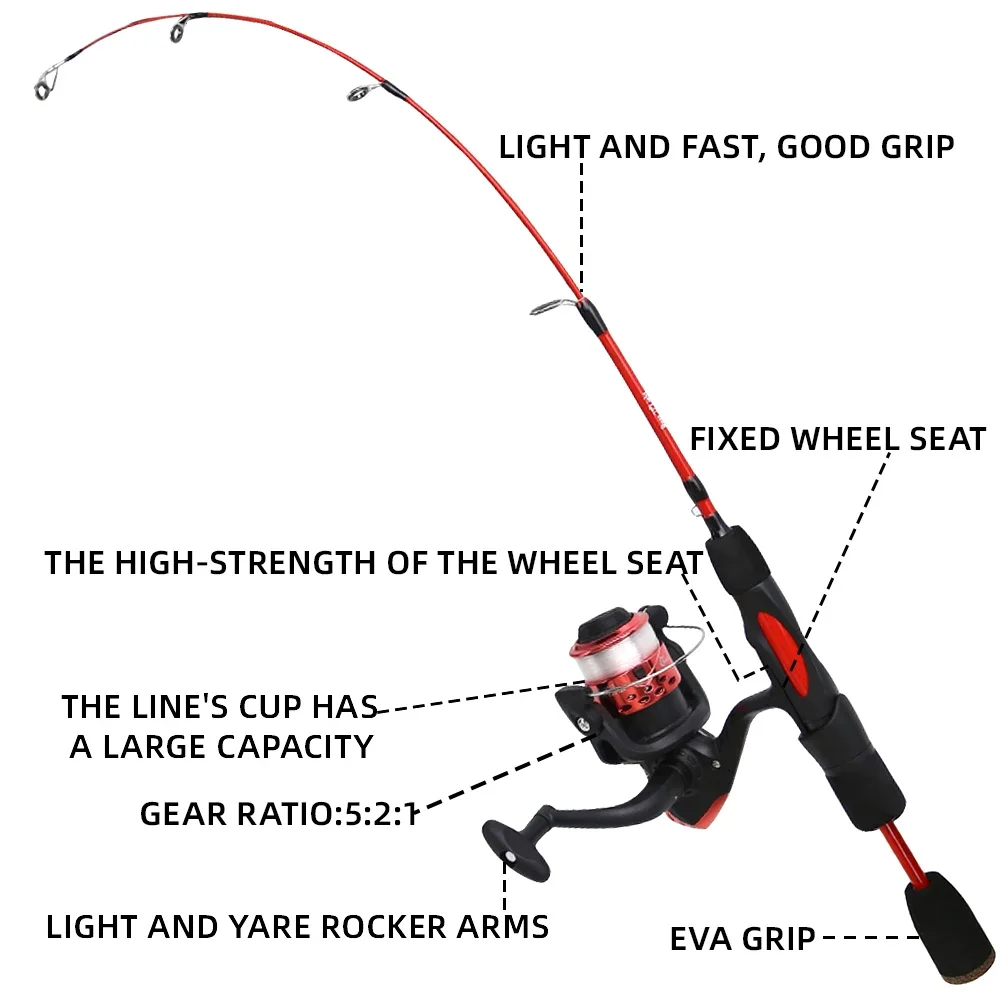 Juego de postes de viaje para pesca en hielo, juego de postes de pesca de invierno, carretes giratorios, anzuelos de cebos con carrete de pesca 3BB 5,2: 1 con bolsa negra - imagen 5