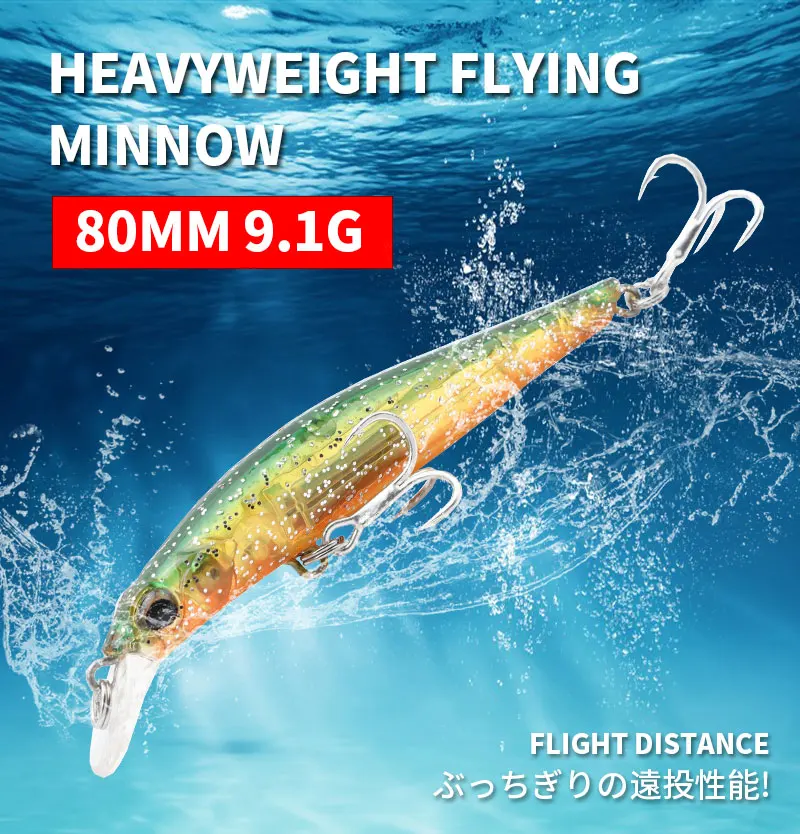 Señuelo Minnow de 80mm en posición horizontal
