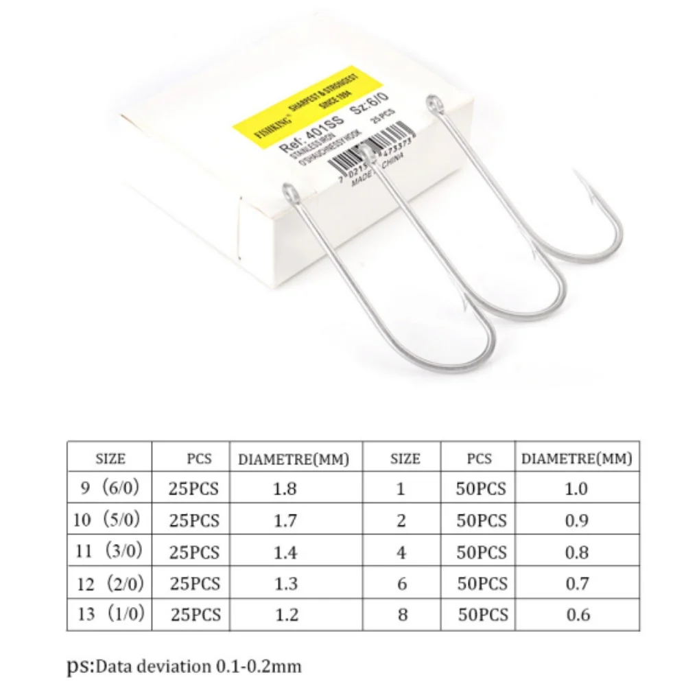 25-50 Uds. Anzuelos de pesca de acero rico en carbono con anillo 401SS O'SHAUCHNESSY anzuelo con púas 6/0 # -1/0 #   1 # -8 #   Accesorios - imagen 3