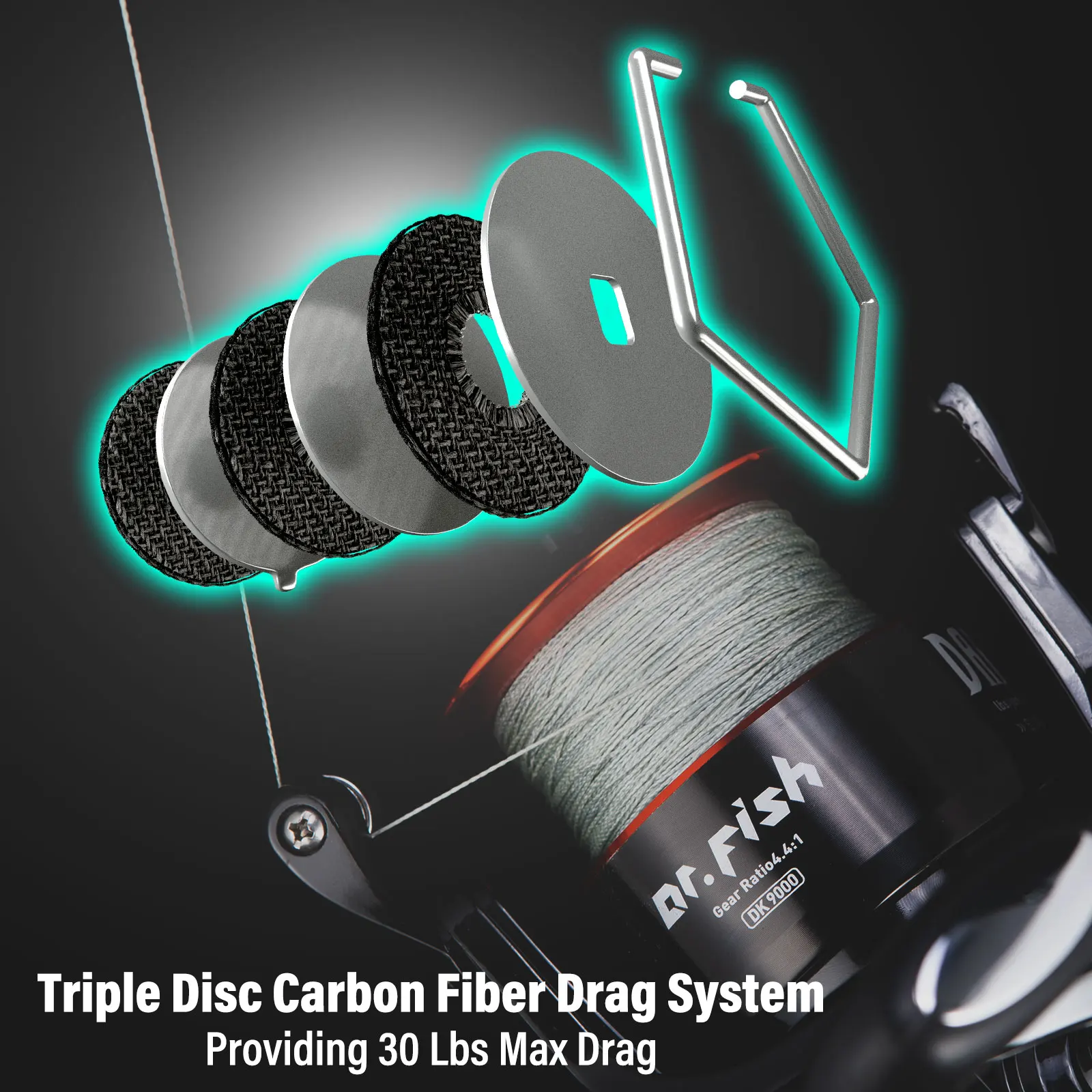 Carrete giratorio de pesca de Surf 9 + 1BB 4,4: 1, arrastre máximo de 35lb, carrete de aluminio CNC, arrastre de fibra de carbono, cuerpo de grafito para agua salada - imagen 5