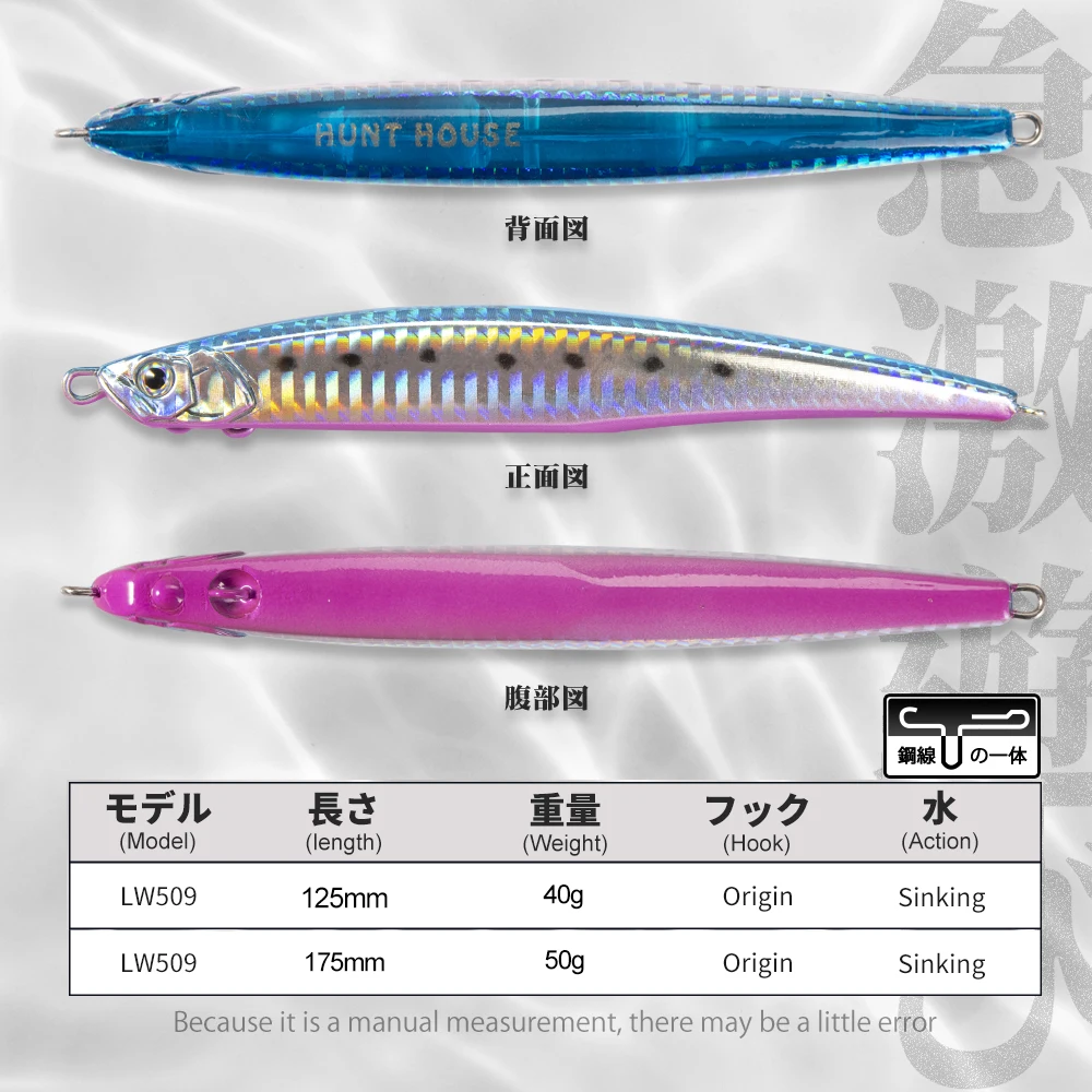 Hunthouse Jerk Press cebo lápiz Señuelos de Pesca 125mm/40g 175mm/50g hundimiento señuelo de fundición larga para atún aparejos de lubina LW509 - imagen 3