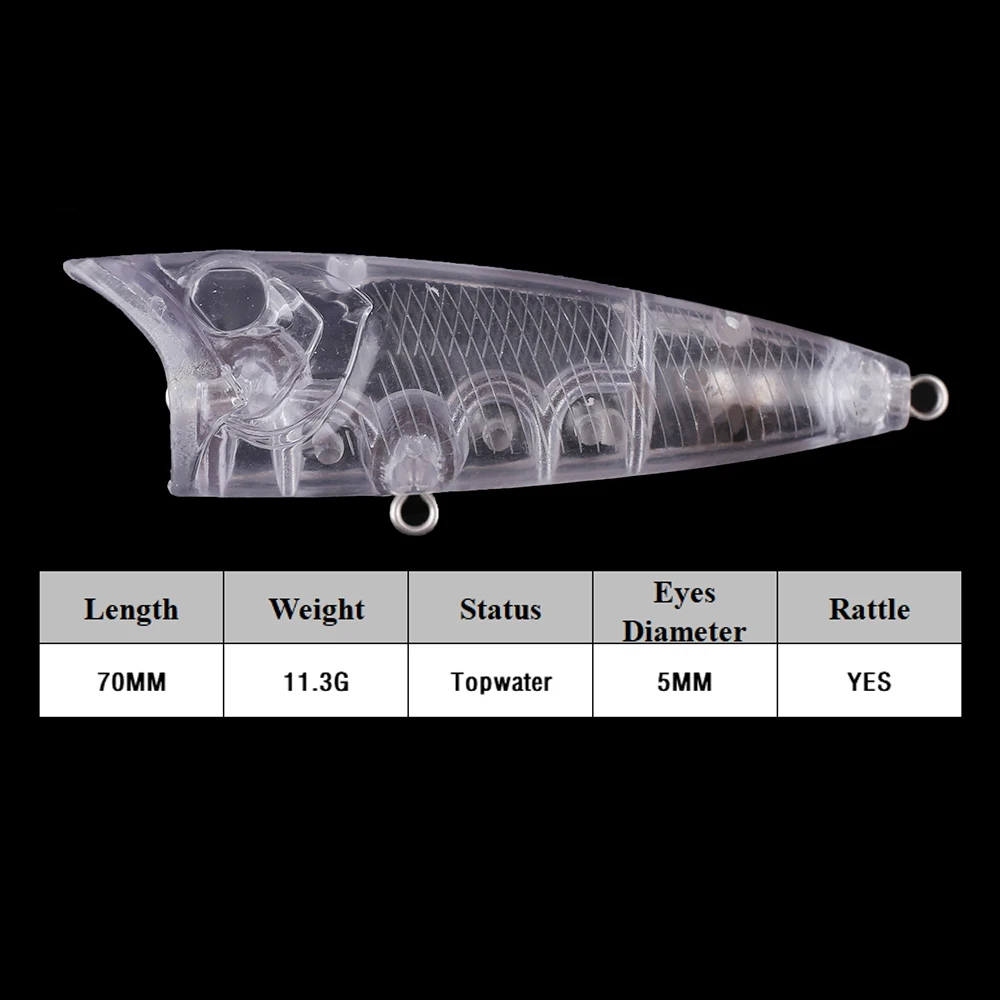 Chan'sHuang 20 piezas cebo en blanco sin pintar 70mm 11,3g sonajero Topwater Popper de boca grande DIY hecho a mano aparejos de señuelo de pesca Artificial - imagen 3