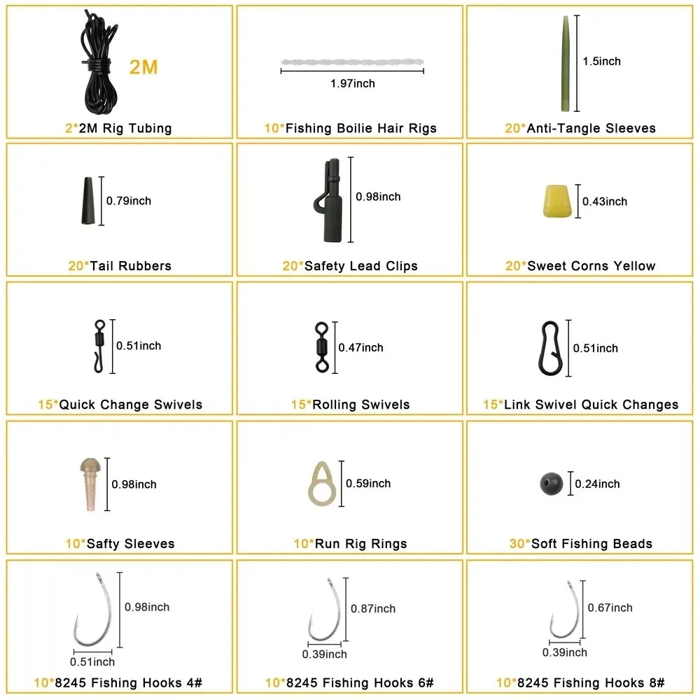 Equipo de pesca de carpa, Kit de caja de aparejos, ganchos de carpa, giratorios de cambio rápido, Clips de seguridad, mangas de goma, accesorios de aparejo de pesca, 307 Uds. - imagen 4