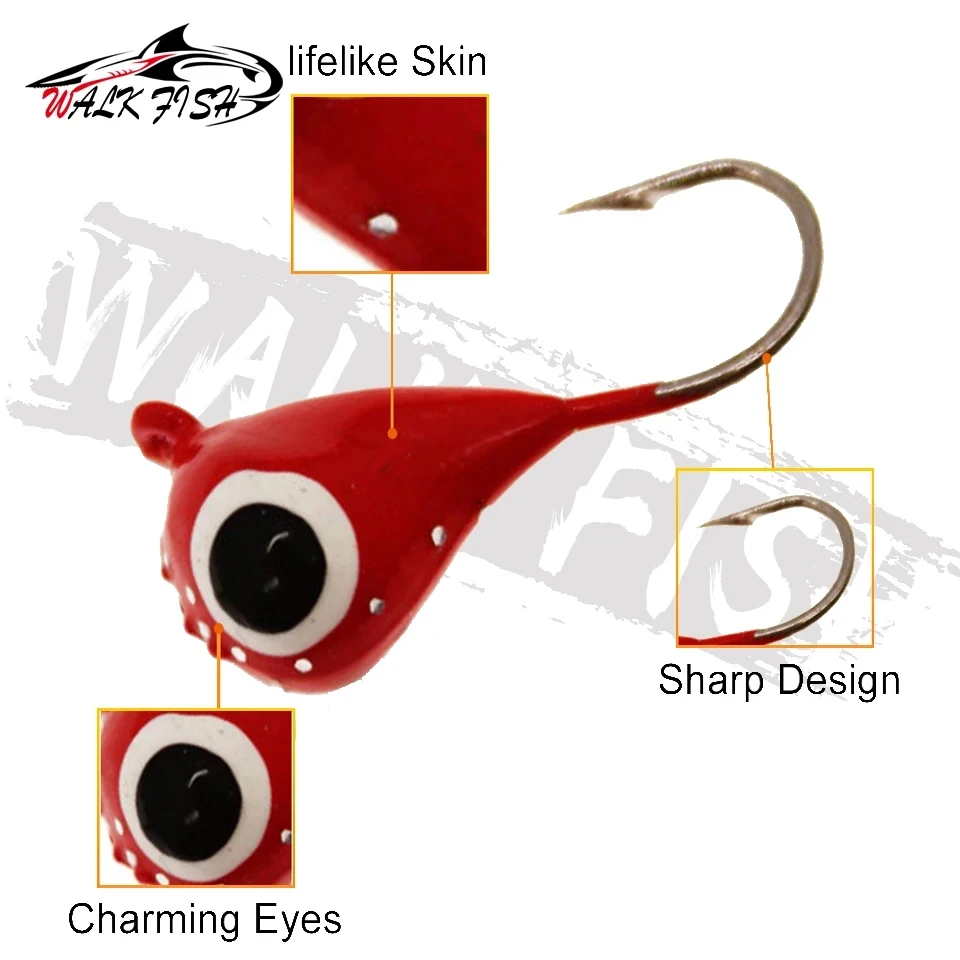 WALK FISH-señuelo de pesca en hielo de 5 piezas, 20mm/2,3g, Mini gancho de cabeza de plomo de Metal, cebo Jigging, anzuelos de púas, equipo de pesca - imagen 4