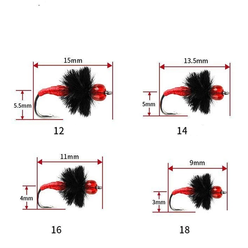 Señuelo de pesca de Ninfa Scud, cebo de gusano para trucha, moscas, ninfas, insectos de Color rojo, Hook12, 14, 16, 18, 5 unids/lote por caja - imagen 4