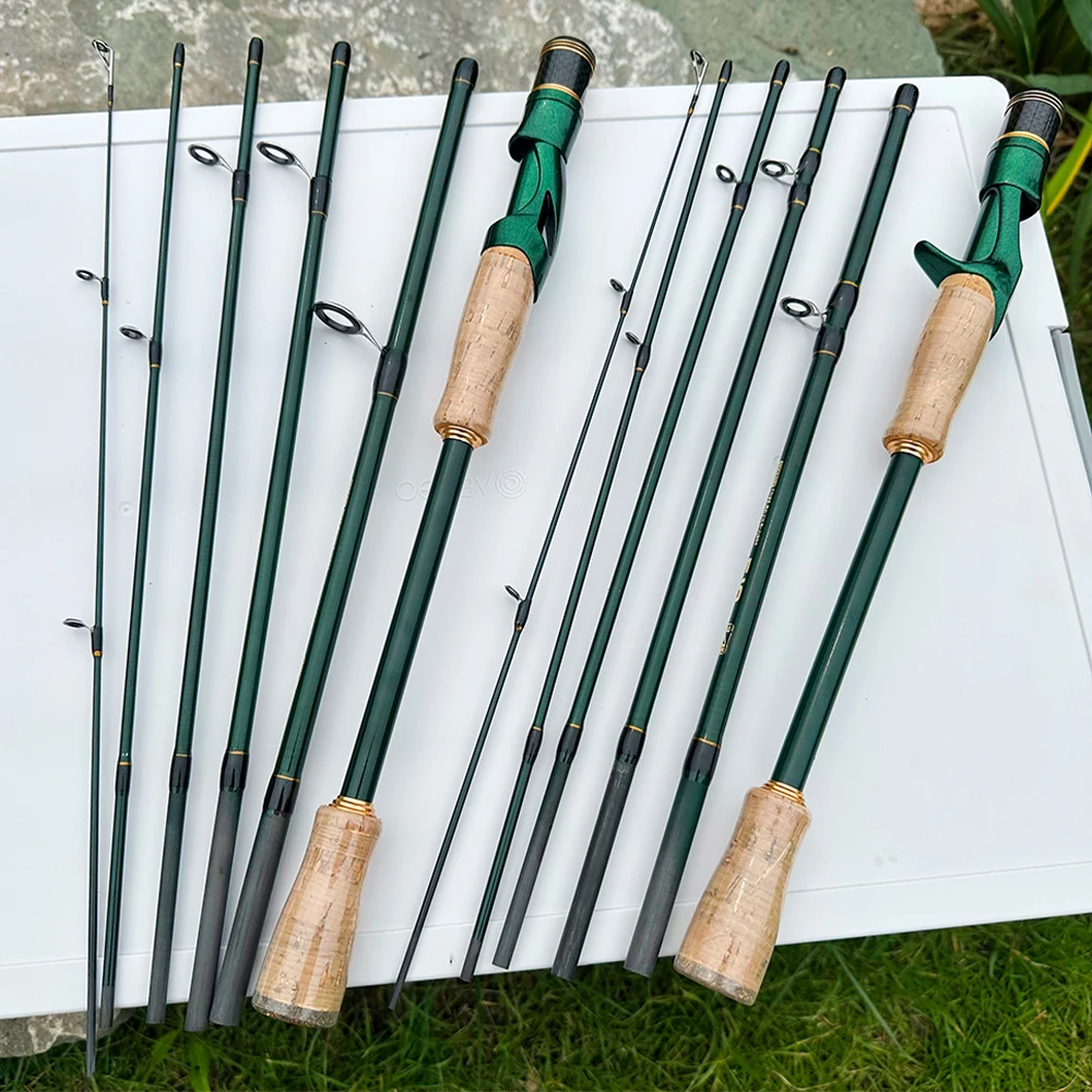 Caña de pescar ultraligera de viaje de carbono, 6 secciones, 2,1 M, 2,4 M, potencia ML, 39-45cm, longitud cerrada, cañas de fundición giratorias para pesca con señuelo - imagen 5