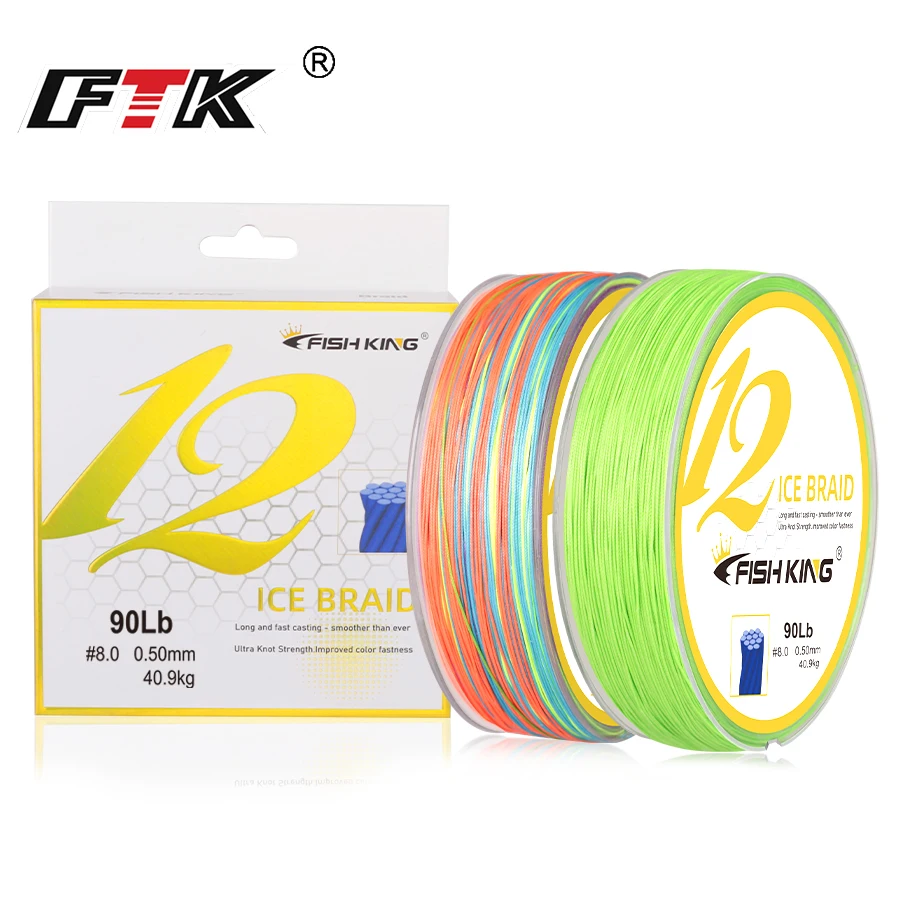 FTK-sedal de pesca trenzado de 12 hebras, 15LB-120LB, línea de PE Dyneema, 100M, 150M, 300M, alambre de pesca con señuelo de 0,14mm-0,60mm