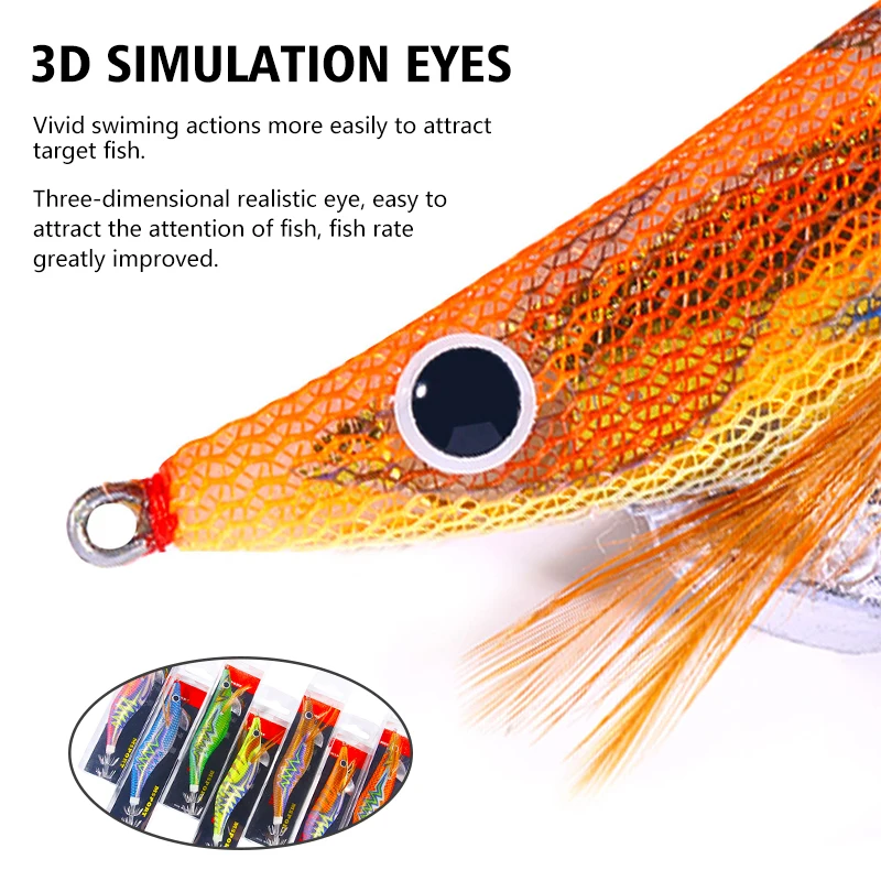 1 Uds. Señuelo de Pesca de camarones de madera, anzuelo de Pesca con plantilla de calamar, pulpo, sepia, señuelos de Jigging artificiales, cebo duro para Pesca 3,5 # 14CM 20g - imagen 5