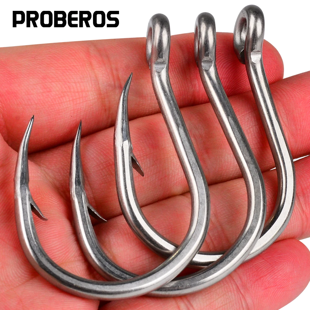 10 Uds PROBEROS ganchos resistentes de acero rico en carbono, ganchos afilados reforzados, ganchos de Jigging de agua salada de gran juego súper fuertes y profundos