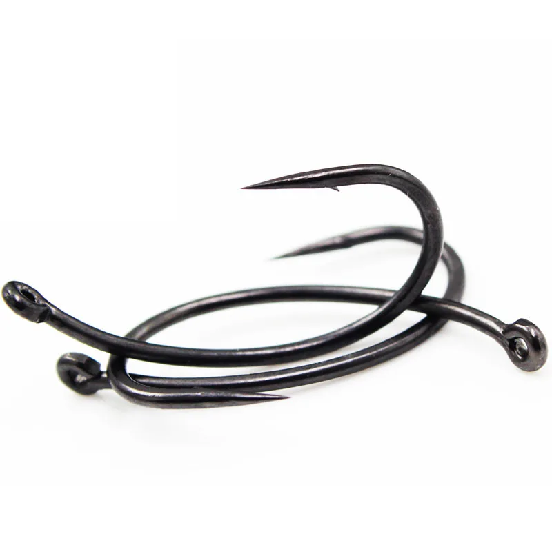 50 piezas tamaño 2 # ,4 # ,6 # ,8 #   Acero al carbono duro negro con gancho de púas pesca de carpa europea Gnippen pequeño gancho de mango curvo - imagen 3