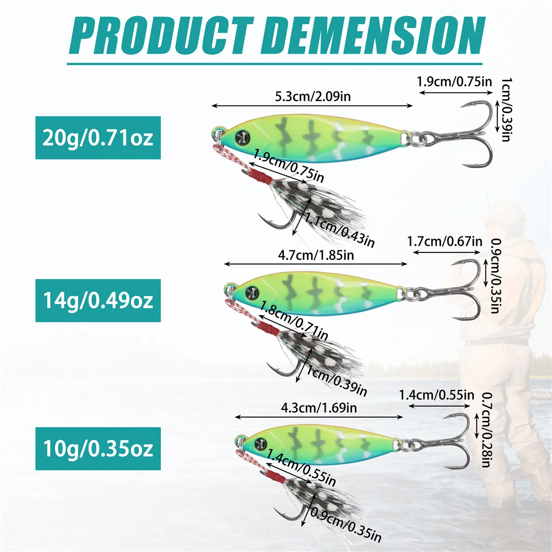 Señuelo de pesca de lubina, anzuelo de Metal de 5 piezas, 10G, 14G, 20G, señuelos de cuchara de pesca Jigging fundido, pesca en agua salada, trucha, Walleye - imagen 2