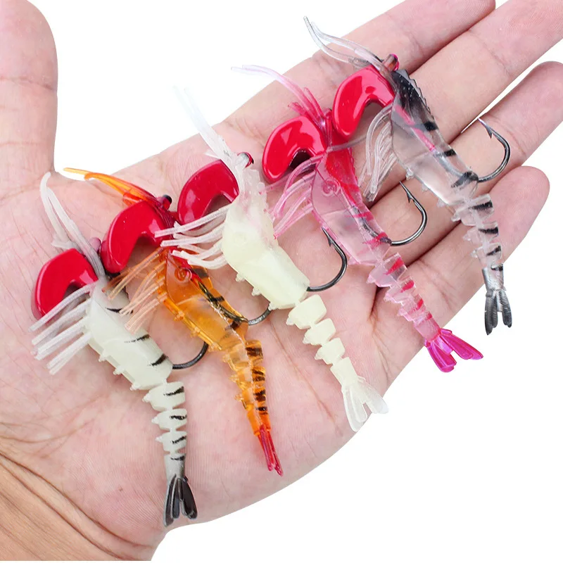 Cebo de pesca de camarón suave, 5 piezas, accesorios de pesca al por mayor, Señuelos de Pesca de cinco secciones - imagen 2