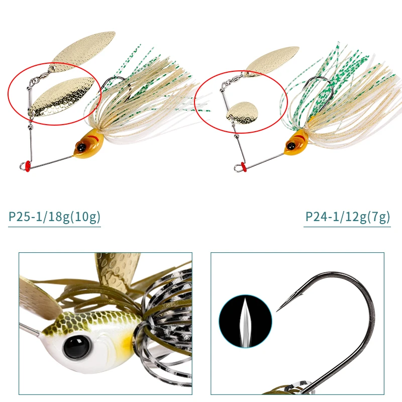 TSURINOYA-señuelo de pesca Buzzbait, cebo giratorio de Metal, cabezal de anzuelo de 7g/10g con lentejuelas giratorias, cuchara de Metal, faldas de goma, Wobbler Swimbait - imagen 5