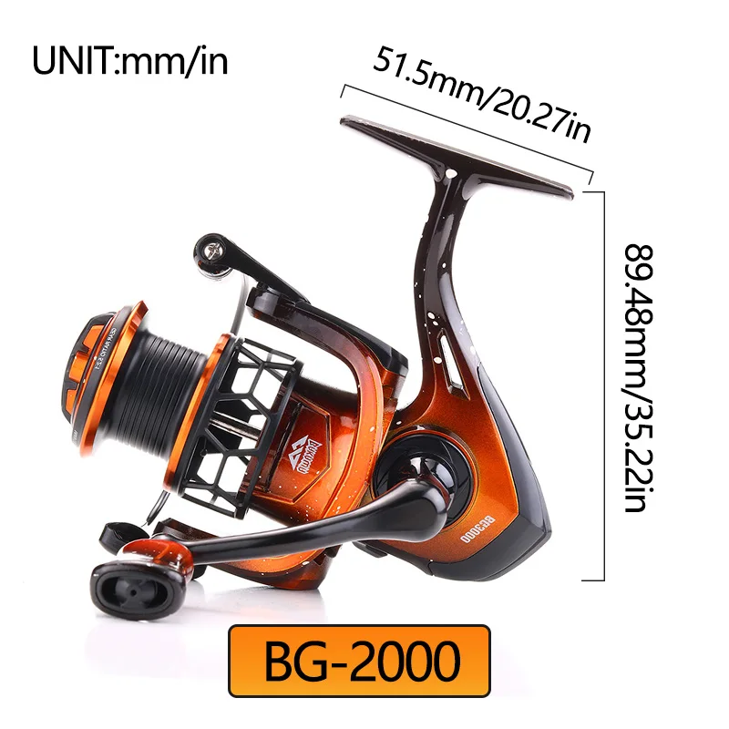 Carrete giratorio BAKAWA, carretes de pesca serie 1000 2000 3000, línea de Metal 5,2: 1, equipo de pesca, accesorios de pesca - imagen 4