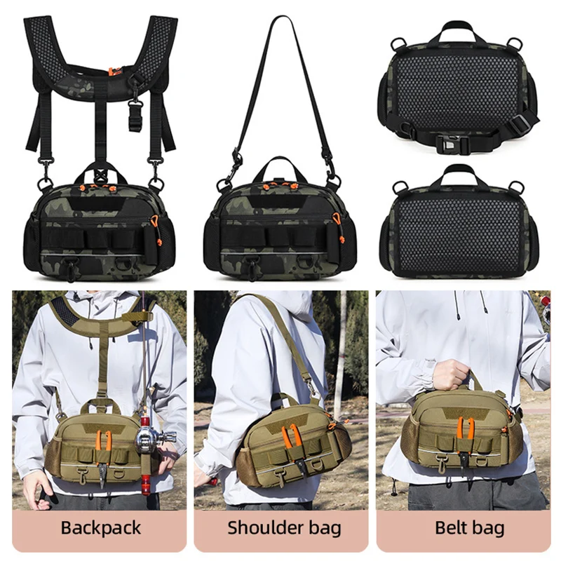 Riñonera táctica de pesca Luya, bolsas de viaje Molle para el pecho, senderismo al aire libre, equipo para correr, mochila de almacenamiento portátil con soporte para caña