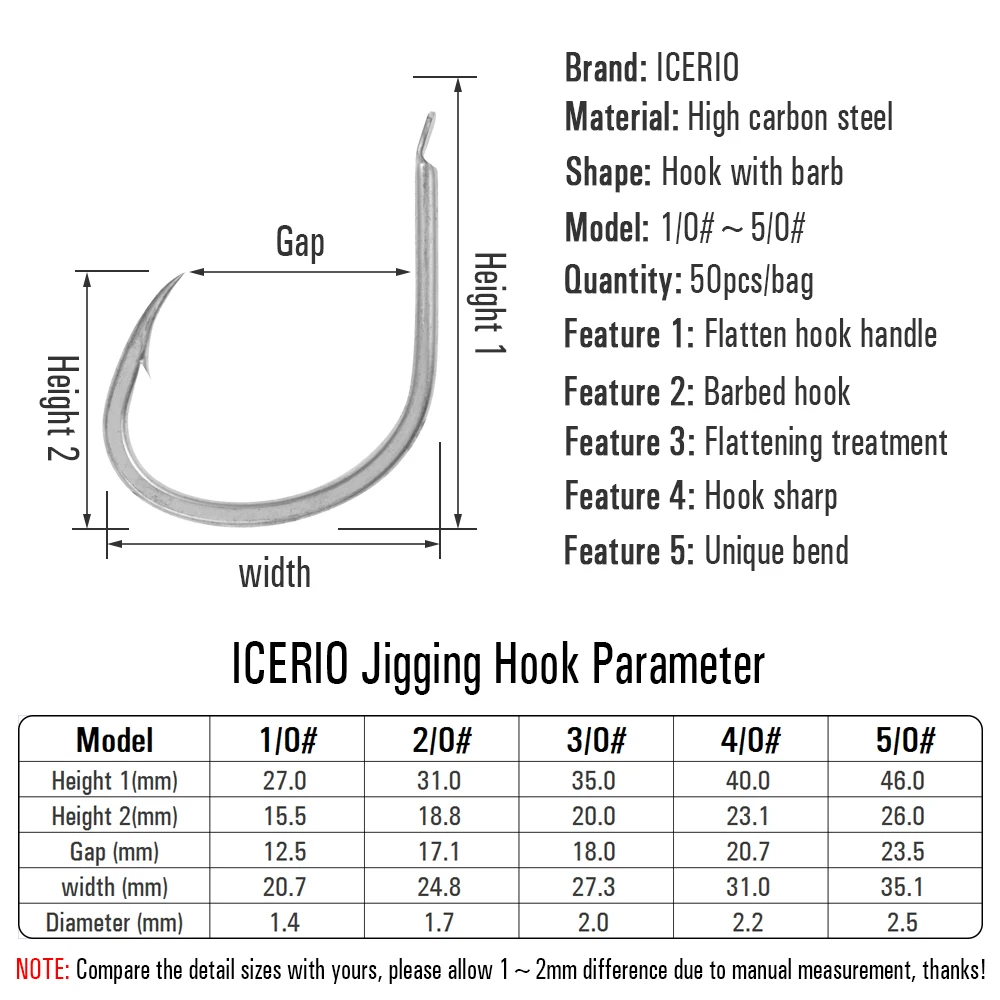 ICERIO 50 Uds anzuelo de ayuda de Jigging lento mango de pala de estaño brillante forjado Lucio atún lubina anzuelos de pesca de agua salada anticorsión - imagen 4