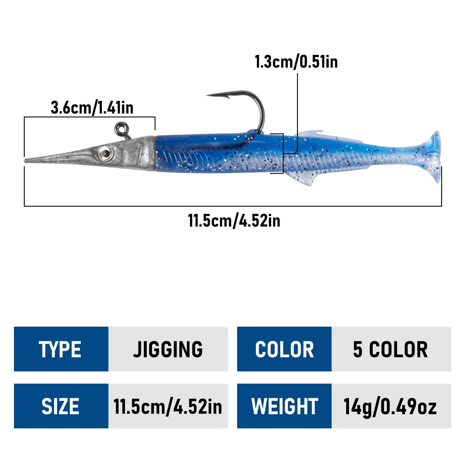 Sandeel-SEÑUELOS DE PESCA DE plástico blando, 5 piezas, con cola de paleta, cabezas de plantilla, 11,5 cm/14g, Swimbait para lubina, trucha, Lucio, agua salada - imagen 2