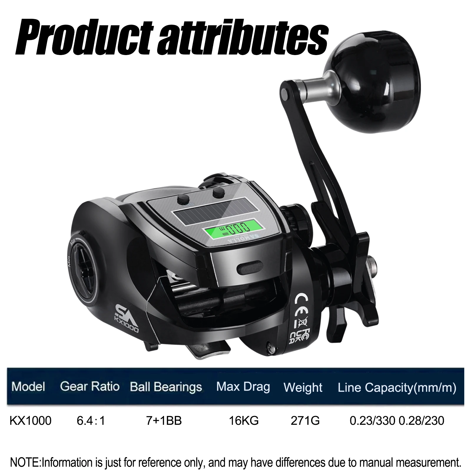 Nueva rueda de pesca electrónica de gran tamaño, relación de velocidad 6,4:1, resistencia de 16KG, carga Solar + USB, rueda de pesca duradera resistente al agua - imagen 2