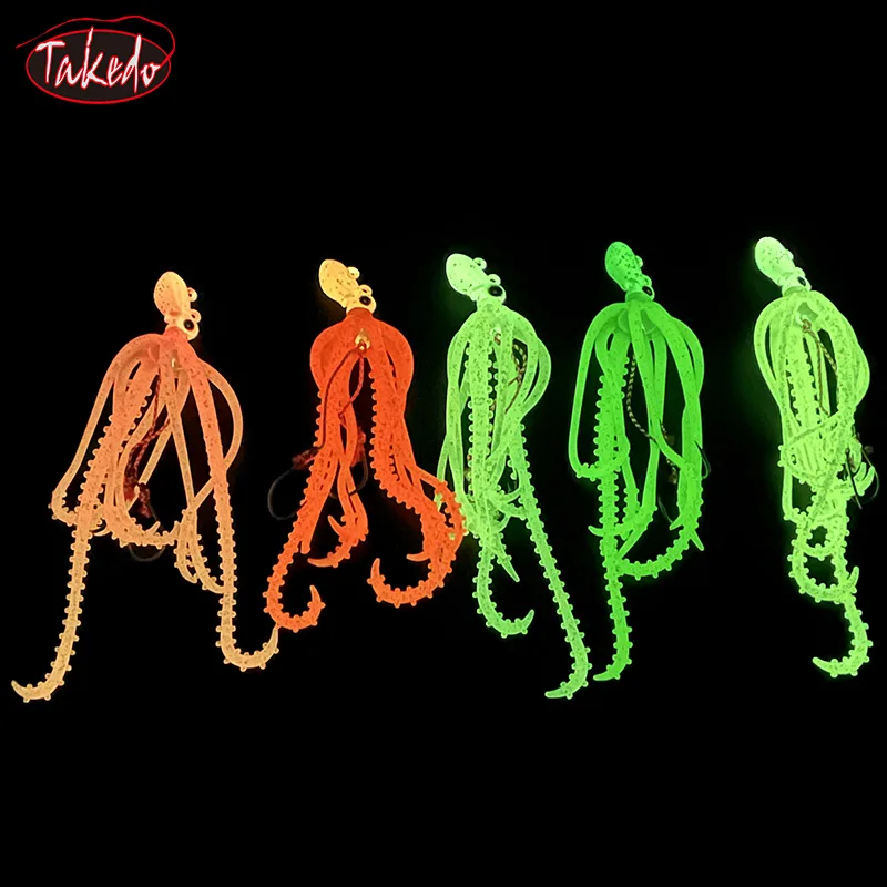 TAKEDO JJ02 20g pulpo suave falda TPR colores UV señuelo luminoso pesca en aguas profundas cebo de curricán atún hundimiento rápido ríos lagos - imagen 4